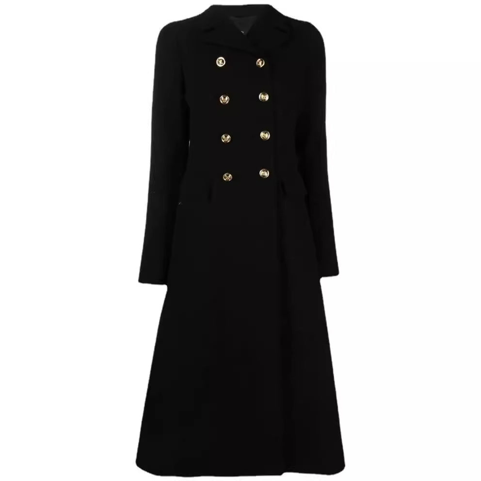 Women Tailored Double-Breasted Wool Blend Coat with Delicate Decorative Buttons and Flap Pockets Mune Fashion