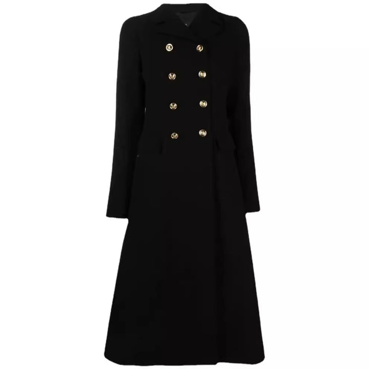 Women Tailored Double-Breasted Wool Blend Coat with Delicate Decorative Buttons and Flap Pockets Mune Fashion