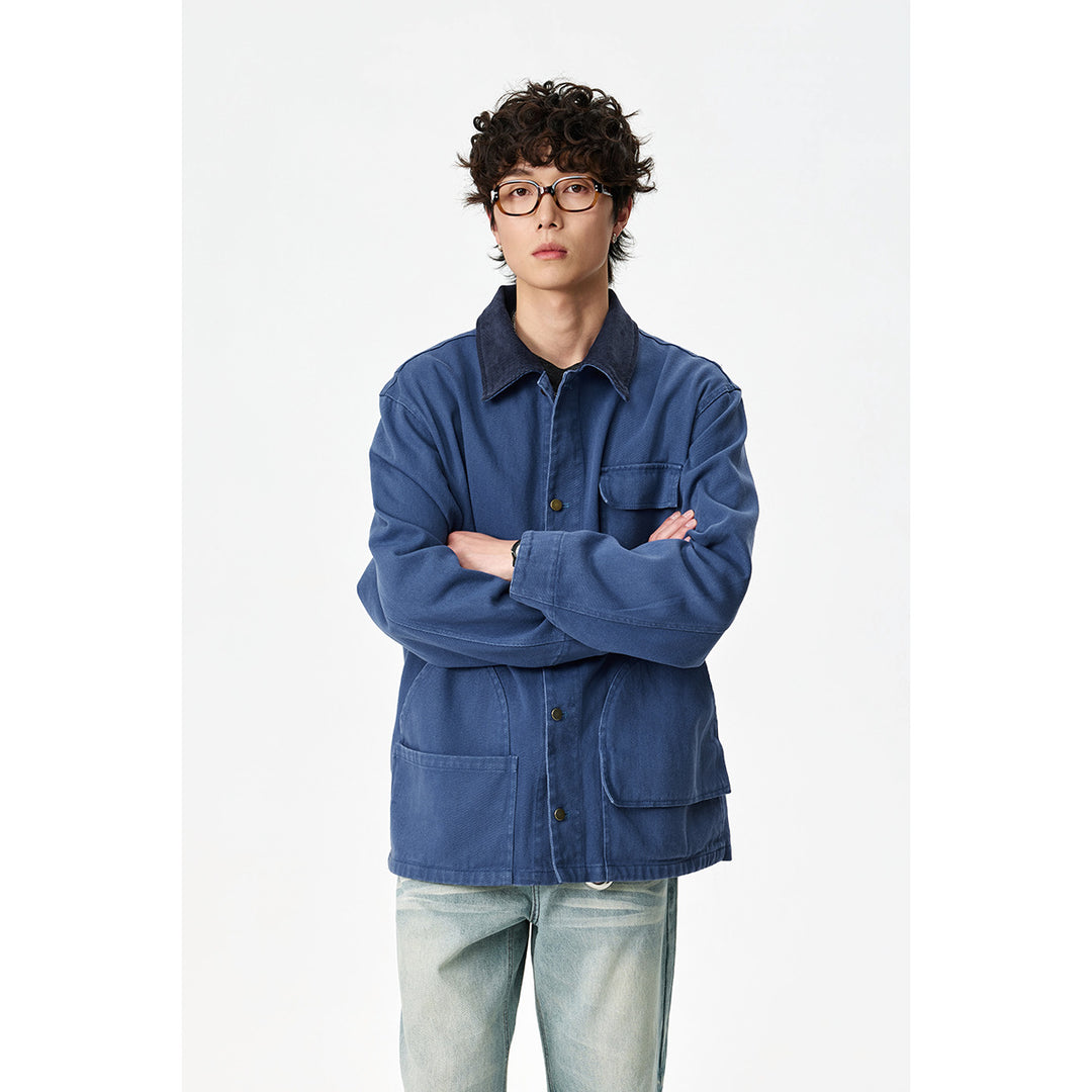 Unisex Tailored Canvas Chore Jacket with Cord Collar and Patch Pockets Mune Fashion