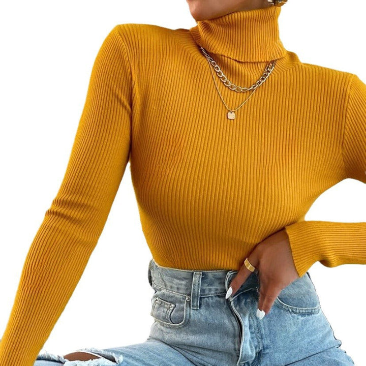 Women's Elegant Turtleneck Sweater with Fine Ribbed Texture Mune