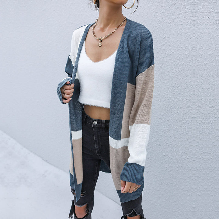 Ladies Oversize Long Cardigan with Color Block Design, Open Front and Ribbed Cuffs Mune Fashion