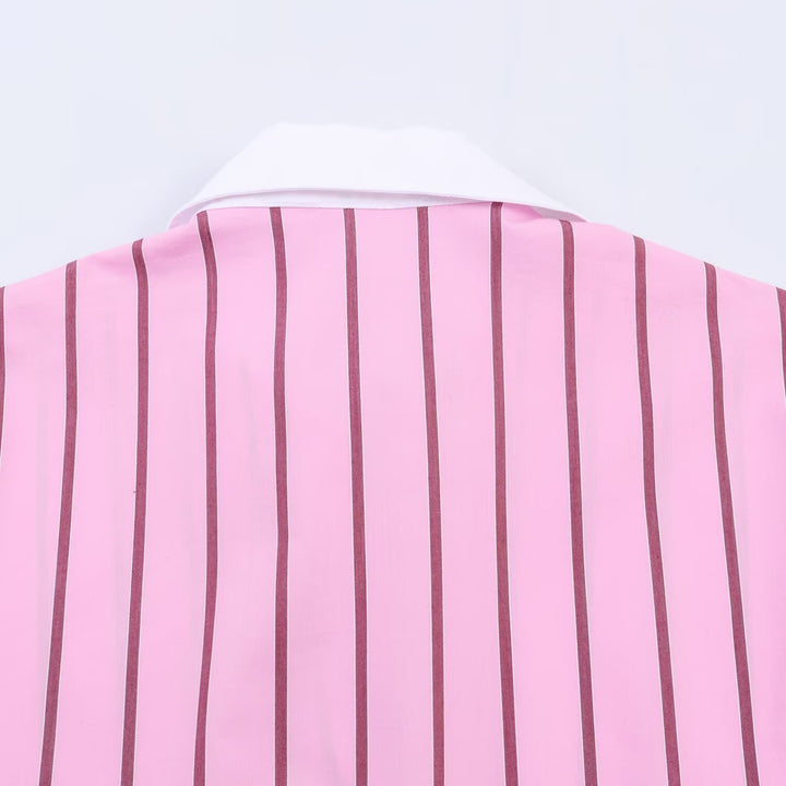 Women’s Oversize Shirt Blouse in Silk Look with Contrast Collar and Vertical Stripe Structure Mune Fashion