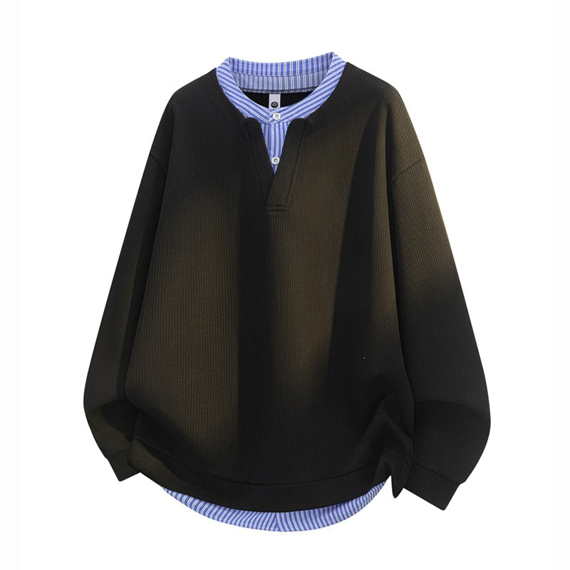 Men's Oversize Structure Sweatshirt with Shirt Layer Effect Mune Fashion