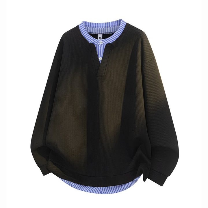 Men's Oversize Structure Sweatshirt with Shirt Layer Effect Mune Fashion