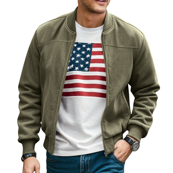 Men's lightweight bomber jacket made of microfiber with standing collar, elastic cuffs, and full-length zipper Mune Fashion