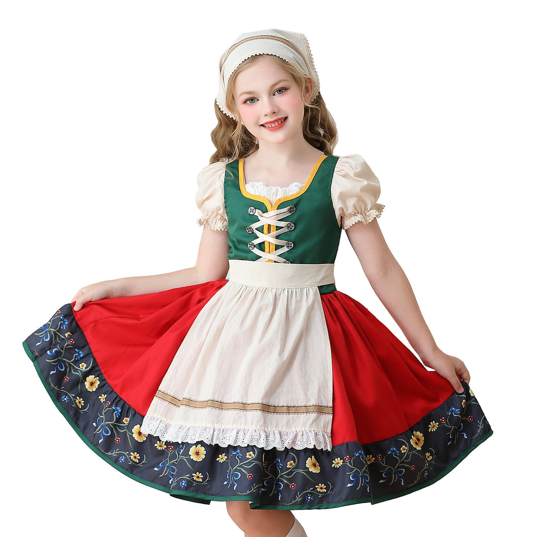 Ladies' traditional children's dirndl dress with decorative lacing apron and lace headscarf Mune Fashion