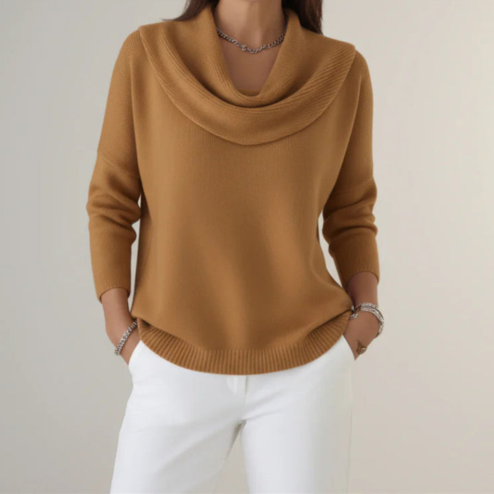 Women's Casual Shawl Collar Fine Knit Sweater with Dropped Shoulder and Ribbed Hem Mune Fashion