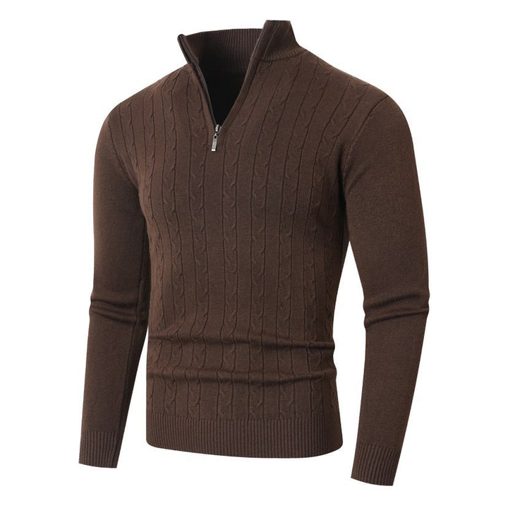 Men's ribbed half-zip sweater with cable pattern, stand-up collar and slim fit Mune Fashion