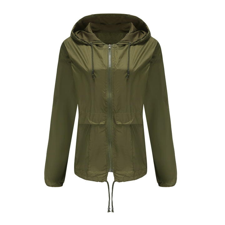 Women's lightweight wind jacket with hood mesh lining drawstring and zipper Mune Fashion