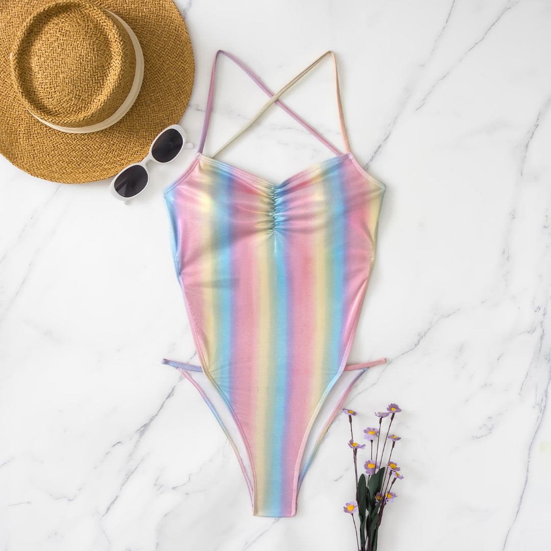 Women High Collar One-Piece Swimsuit with Gloss Finish Mune Fashion