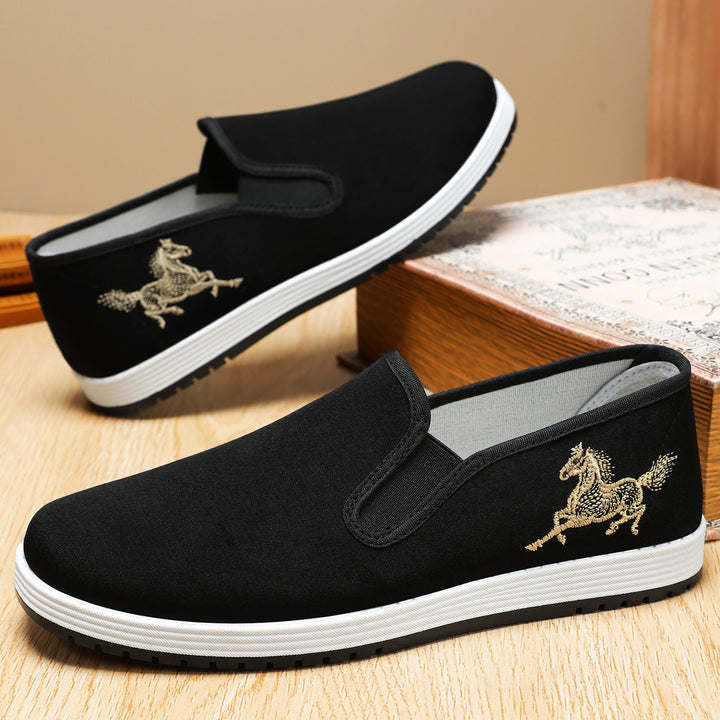 Women's lightweight slip-on canvas sneakers with elastic entry and embroidered horse appliqué Mune Fashion