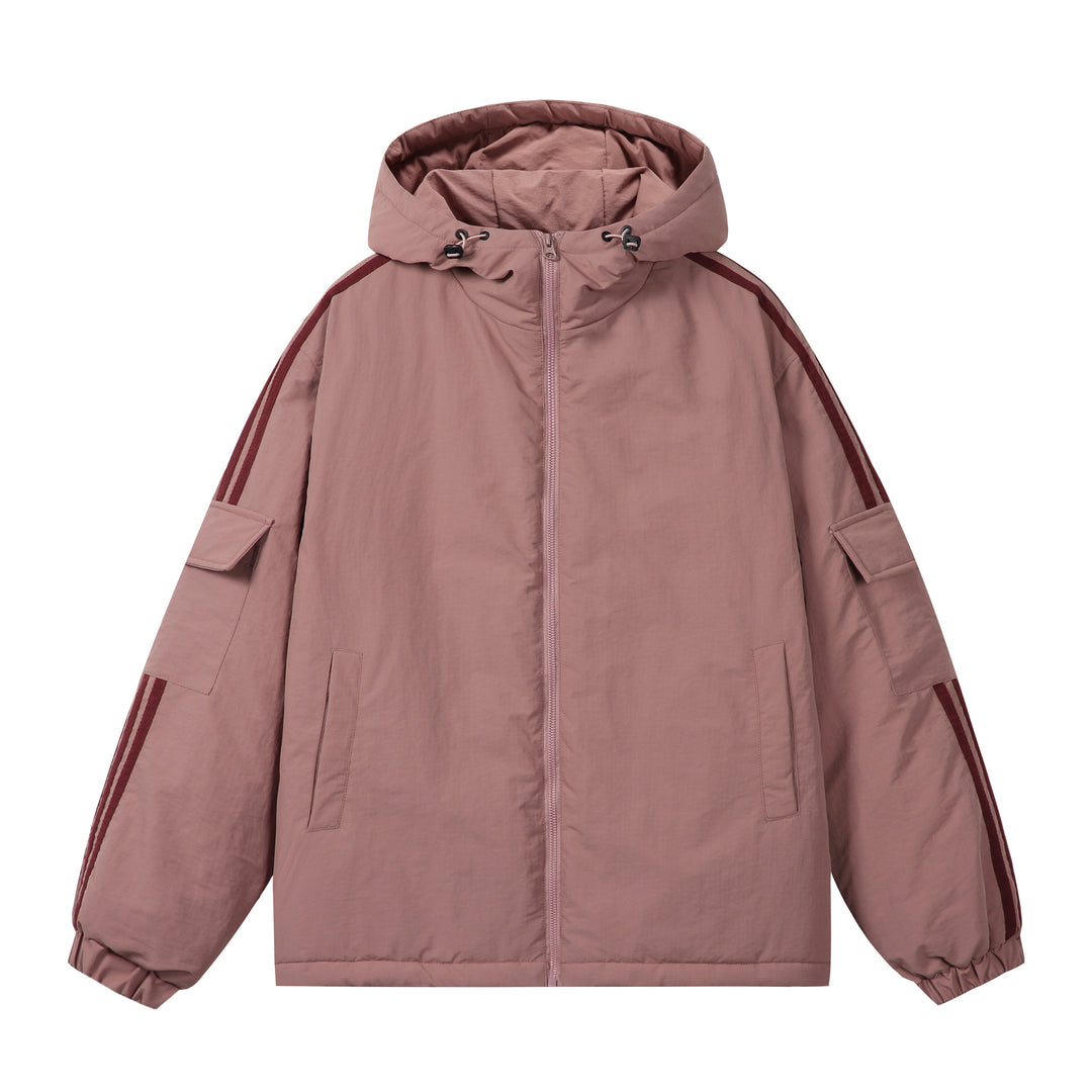 Unisex Short Boxy Padded Hooded Jacket with Sleeve Utility Pocket and Side Insertion Pockets Mune Fashion