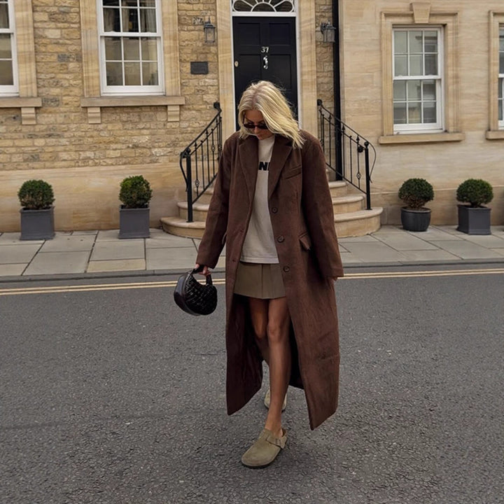Women's Maxi Long Boxy Coat made of Teddy Faux Fur with Notched Collar and Pockets Mune Fashion