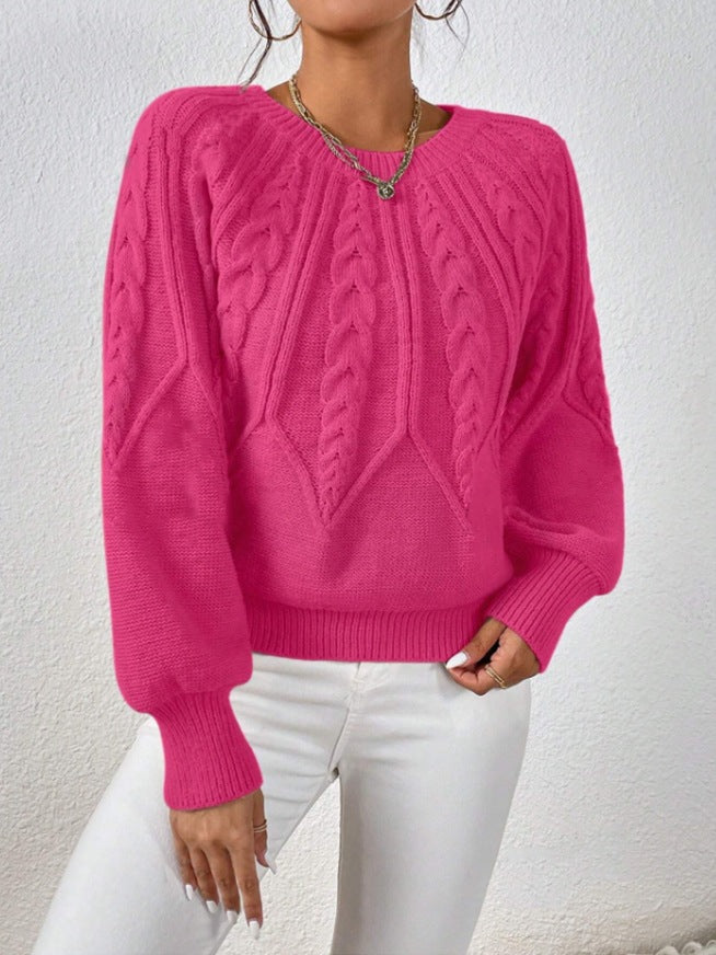 Women's short cable knit sweater with balloon sleeves and ribbed hem Mune Fashion