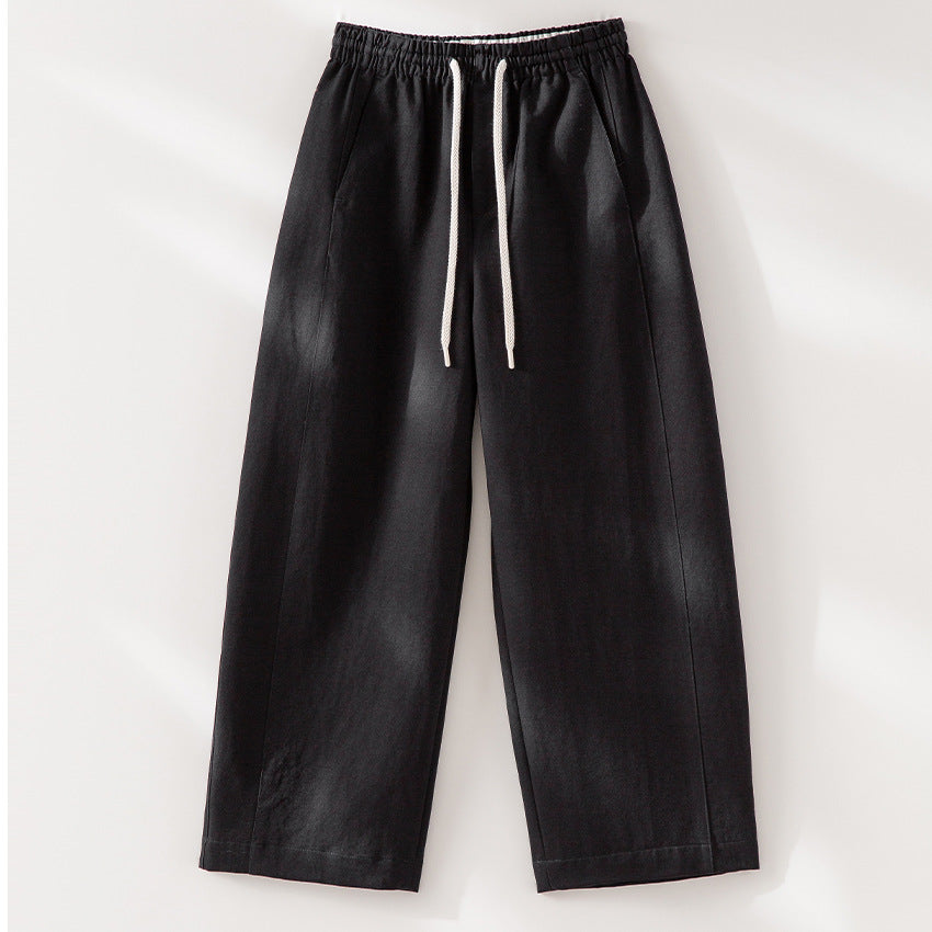 Women Wide Linen Blend Pants with Elastic Waistband and Drawstring Mune Fashion