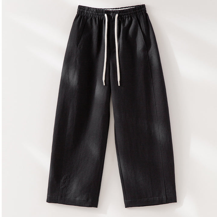 Women Wide Linen Blend Pants with Elastic Waistband and Drawstring Mune Fashion