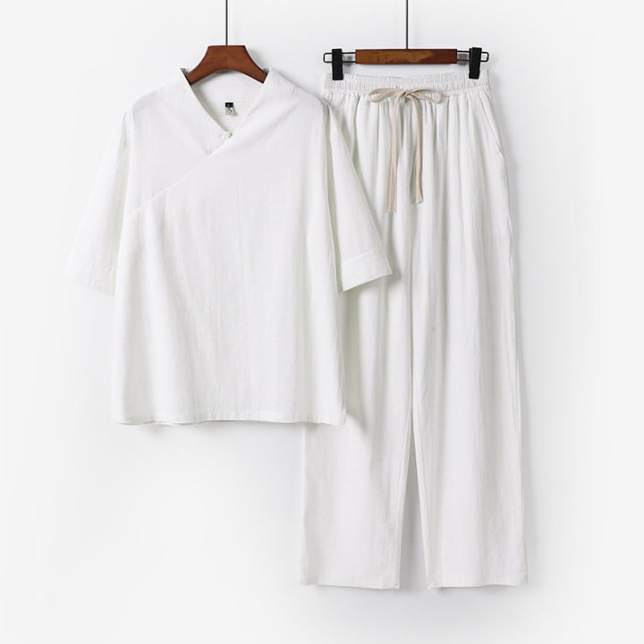Unisex Lightweight Kimono Loungewear Set with V-Neck and Drawstring Pants Mune Fashion