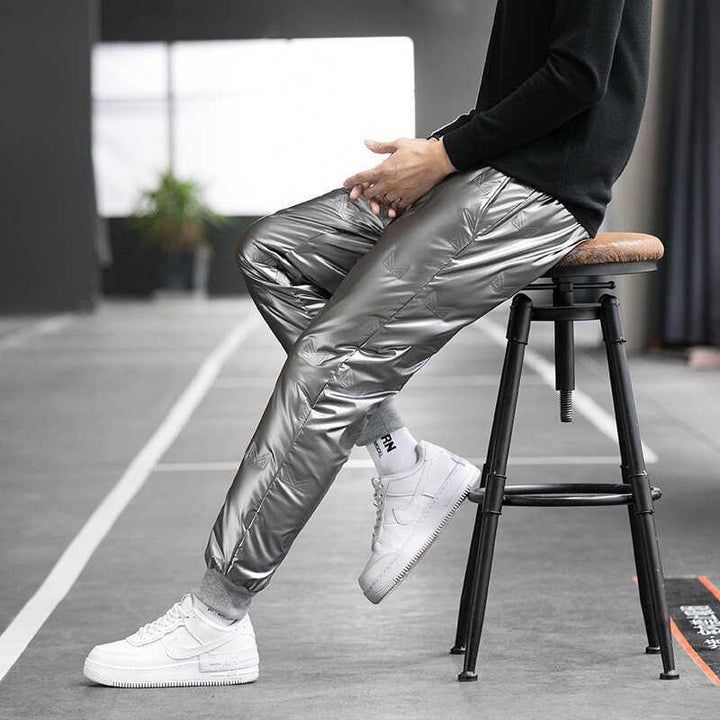 Men's Insulated Nylon Jogging Pants with Quilted Thermal Lining, Drawstring & Elastic Cuffs Mune Fashion