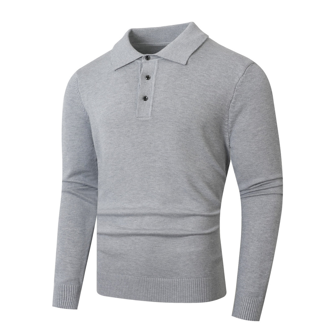 Men's fine knit polo shirt with long sleeves and three-button placket Mune Fashion