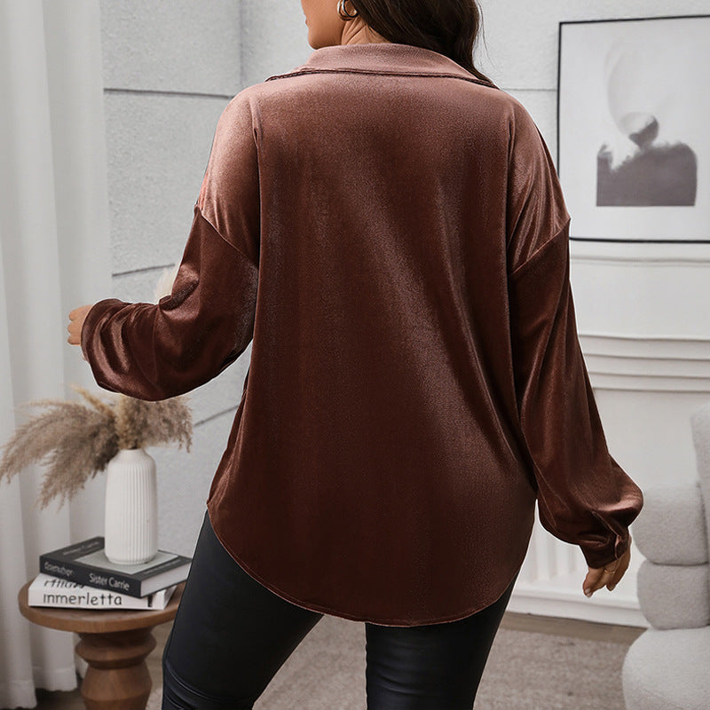 Women Elegant Satin Blouse with Chest Pocket Mune Fashion