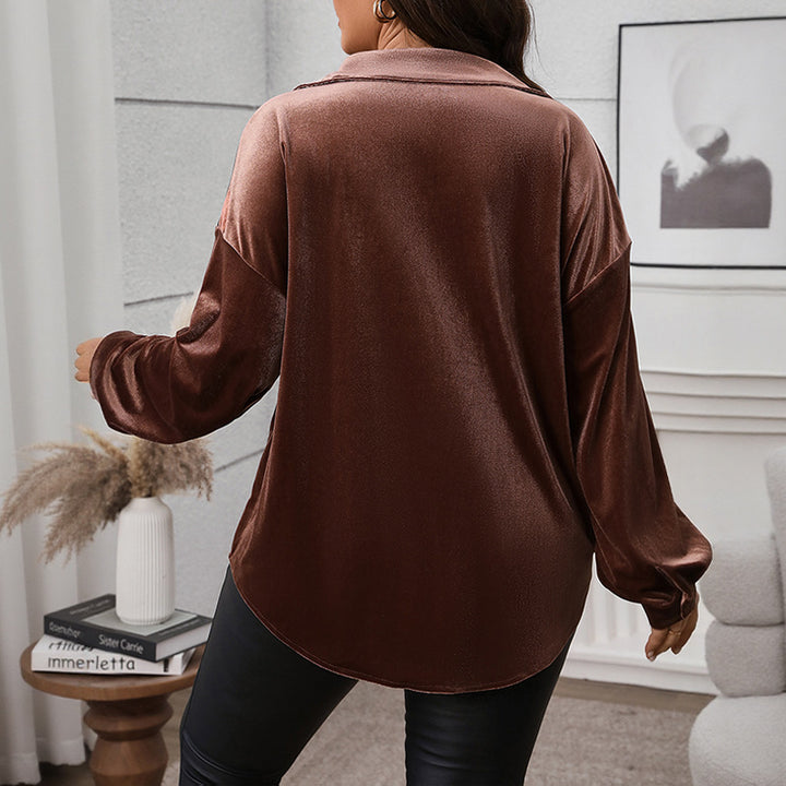 Women Elegant Satin Blouse with Chest Pocket Mune Fashion