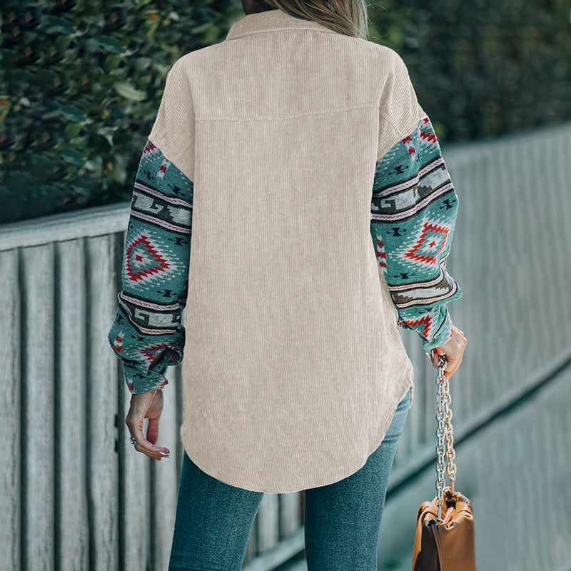 Women Casual Checkered Corduroy Shirt Blouse Mune Fashion