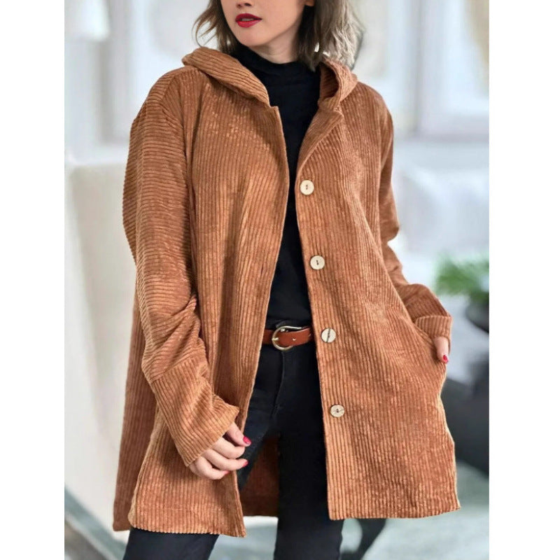 Women's Long Hooded Knitted Cardigan with Ribbed Texture, Button Placket and Side Pockets Mune Fashion