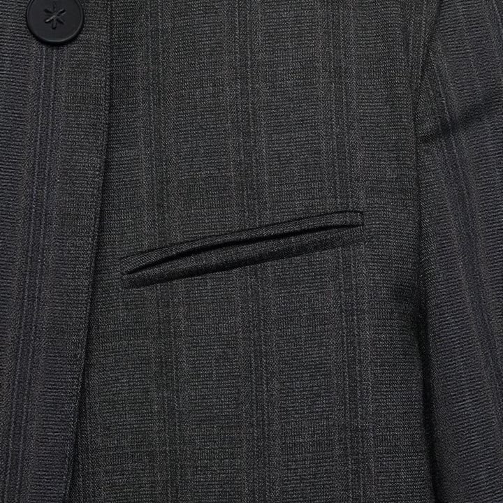 Women Modern Slim Blazer with Asymmetrical Button Placket and Stand Collar Mune Fashion