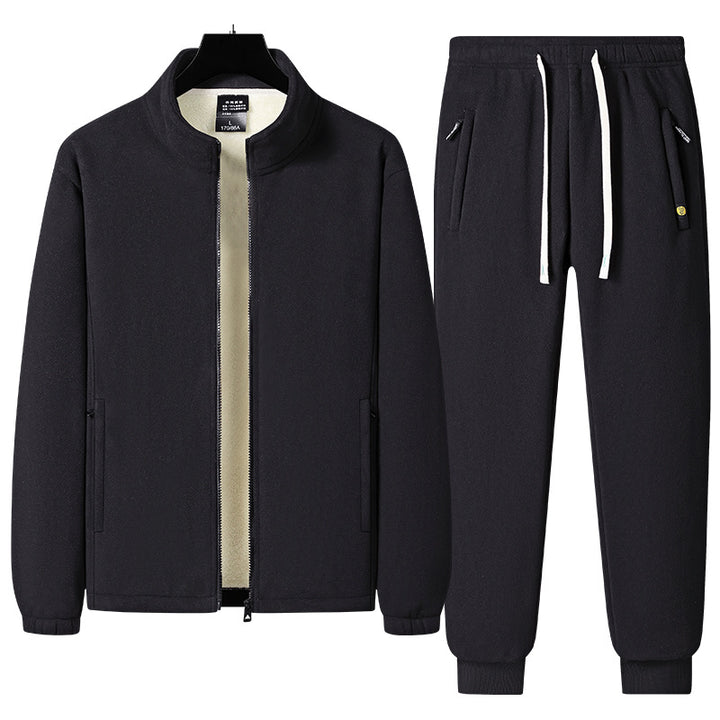 Men's three-piece fleece set with padded vest, stand-up collar jacket, and joggers Mune Fashion