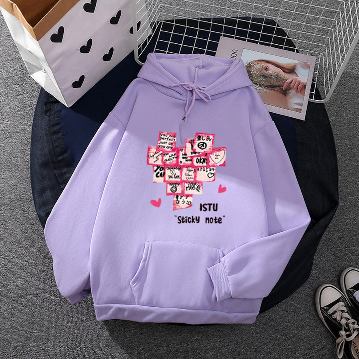Women's hoodie with sticky note graphic, kangaroo pocket, and soft fleece lining Mune Fashion
