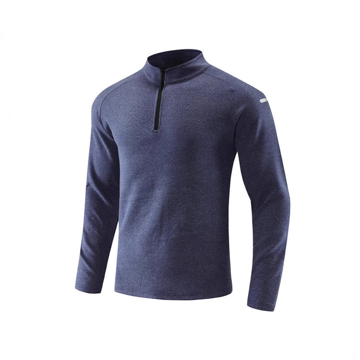 Men's Breathable Functional Long Sleeve Shirt with Stand-up Collar and Short Zipper Mune Fashion