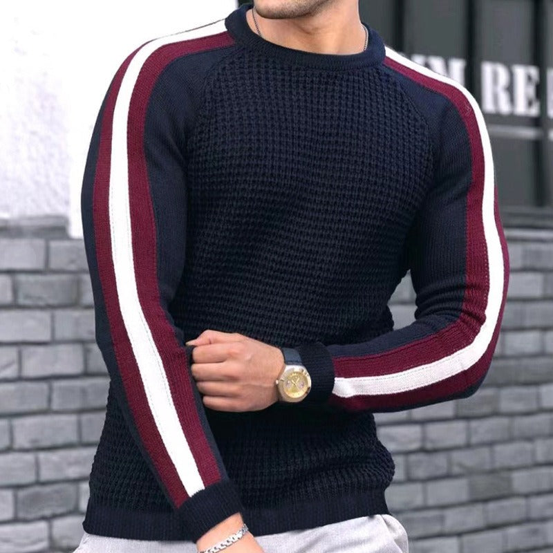 Men's structure knit pullover with raglan sleeves and contrast stripes Mune Fashion