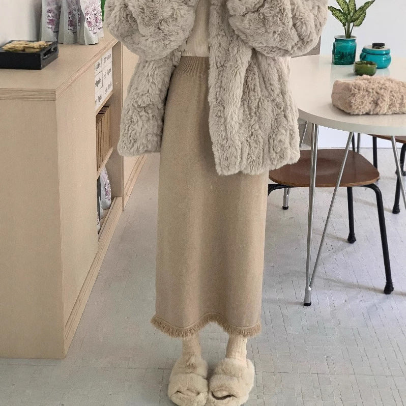 Women Long Pleated Skirt with Fringes Mune Fashion