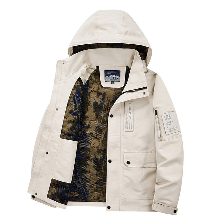 Men's hooded field jacket with camouflage mesh lining and water-repellent utility outer layer Mune Fashion