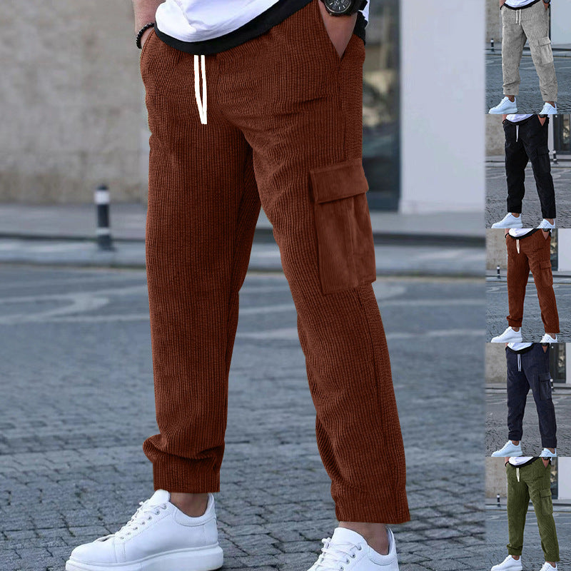 Men's tapered corduroy joggers with elastic drawstring waistband and patch flap pockets Mune Fashion