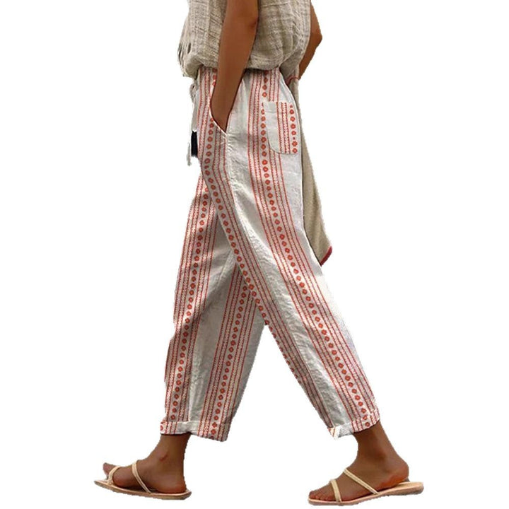 Women's Wide Linen Pants with Striped Pattern Mune Fashion