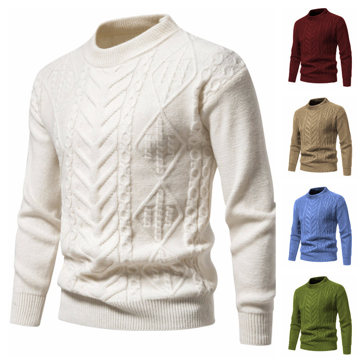 Men's Structured Mockneck Knitted Sweater with Cable and Chevron Pattern Mune Fashion