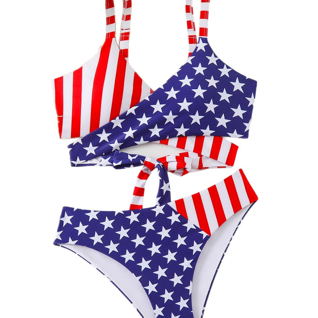 Women's triangle bikini set with asymmetric cut and colorful star design Mune Fashion