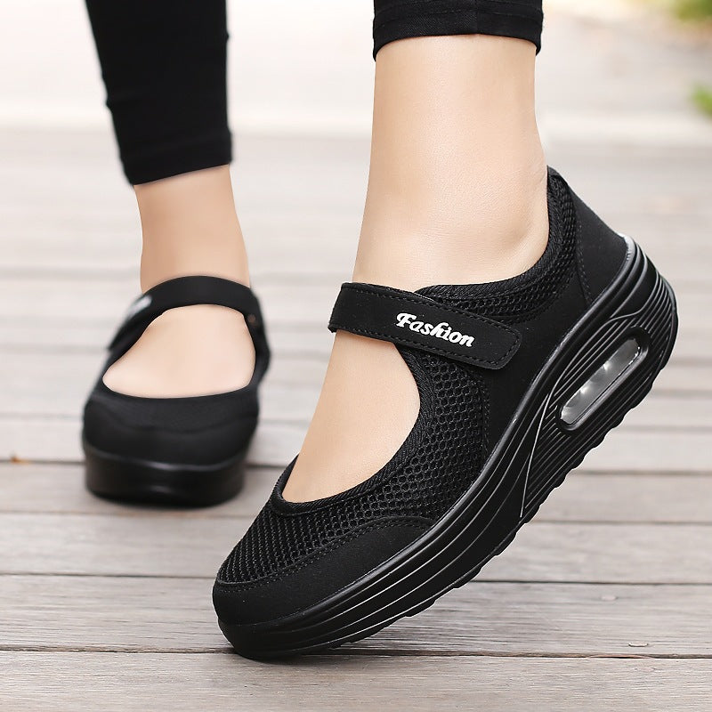 Ladies sporty Mary-Jane wedge sneakers with air cushion and breathable mesh Mune Fashion