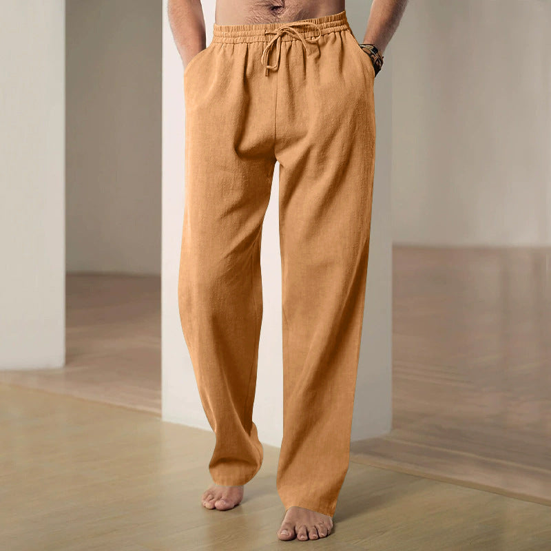 Men's casual linen-cotton pants with elastic waistband and drawstring Mune Fashion