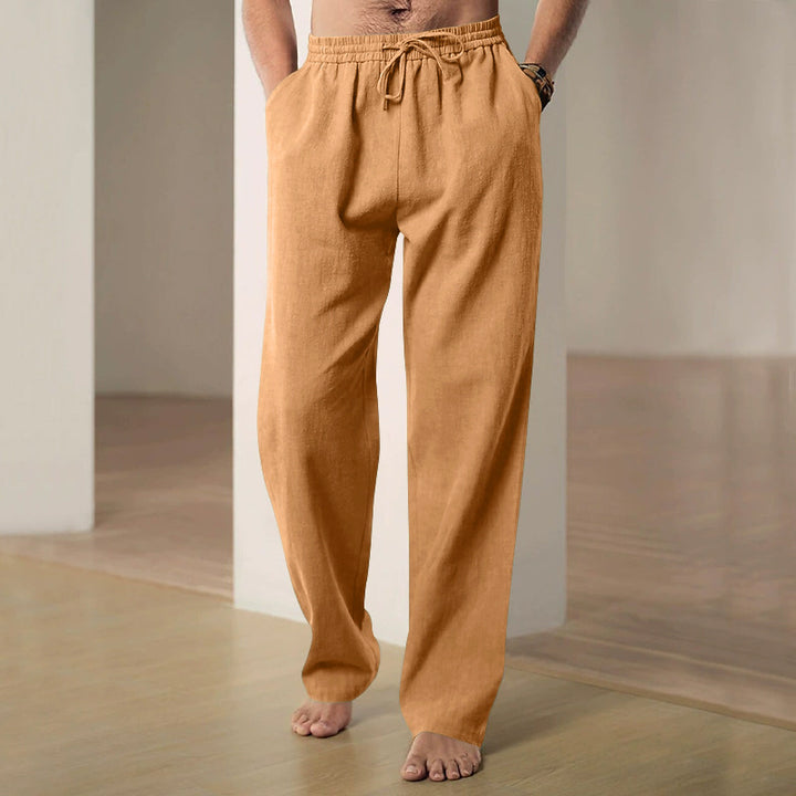 Men's casual linen-cotton pants with elastic waistband and drawstring Mune Fashion