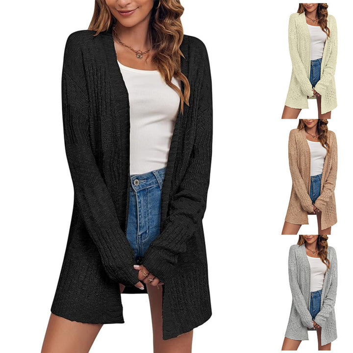 Women Open Knit Cardigan with Lace Pattern and Casual Longline Silhouette Mune Fashion