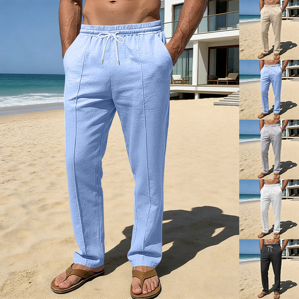 Men's breathable linen blend pants with drawstring, crease and straight leg Mune Fashion