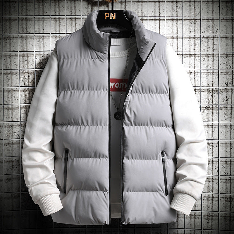 Men's Padded Quilted Vest in Layering Look with High Stand-Up Collar and Zipper Pockets Mune Fashion