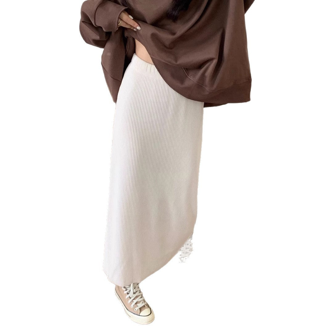 Women's Long Cord Skirt with High Waist and Ribbed Texture Mune Fashion