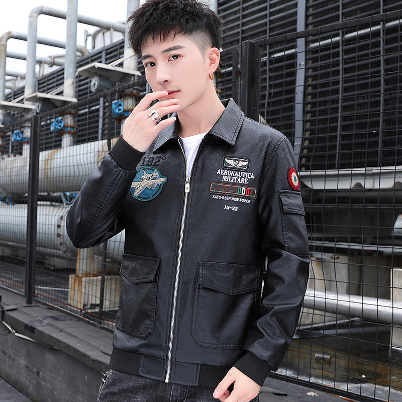 Men's aviator bomber jacket in military style with large back patch and arm pocket Mune Fashion
