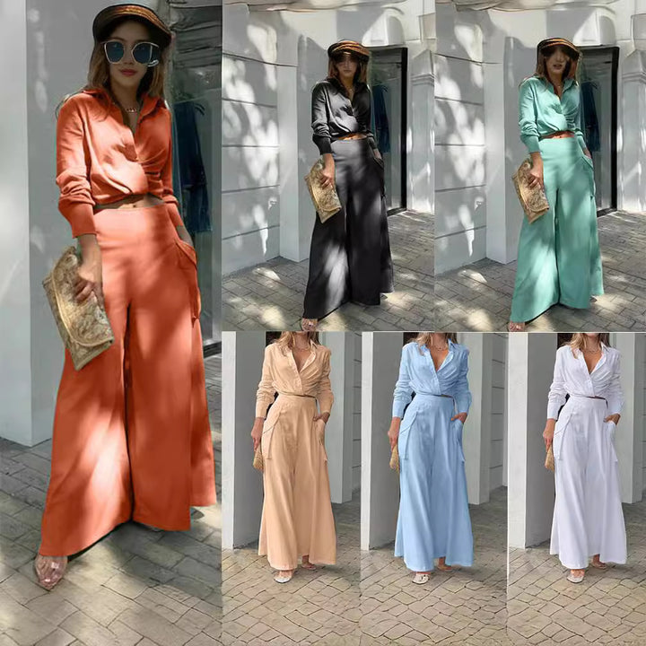 Women's high-waisted wide Palazzo pants with side cargo pocket and flowing silhouette