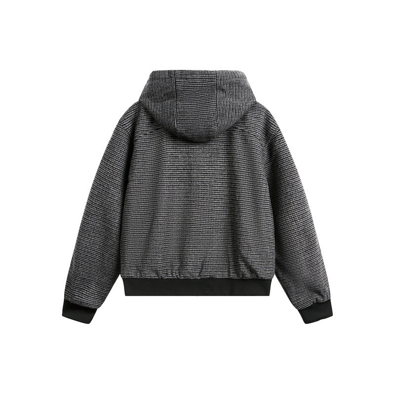 Unisex short-cut hooded blouson jacket in mixed structure with toggle closure and ribbed cuffs Mune Fashion