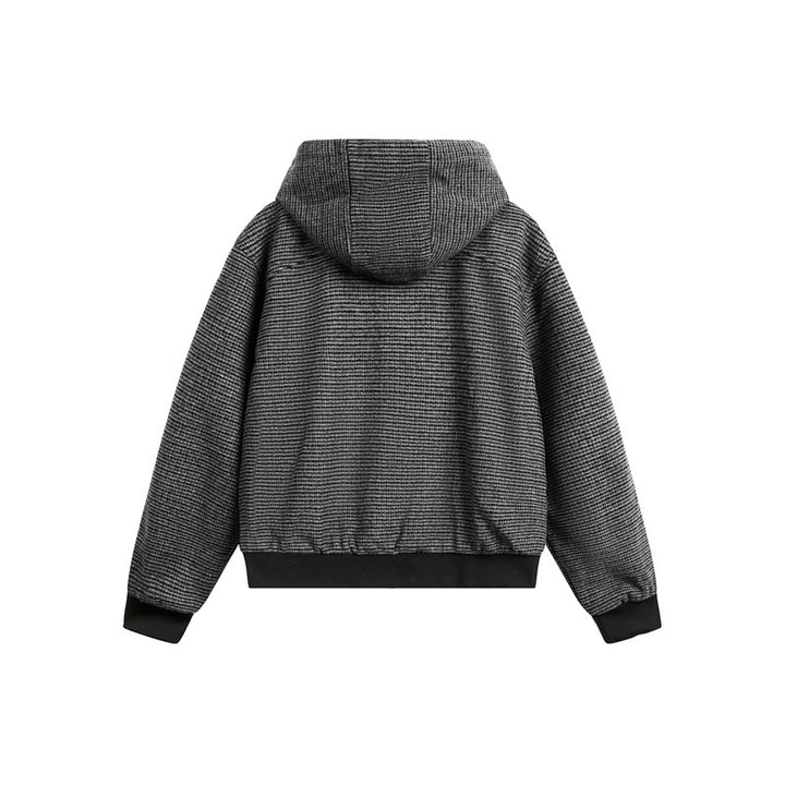Unisex short-cut hooded blouson jacket in mixed structure with toggle closure and ribbed cuffs Mune Fashion