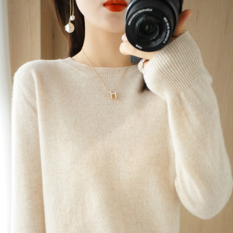 Women's Soft Fine Knit Crew Neck Sweater with Extra Wide Cuffs and Boxy Silhouette Mune Fashion